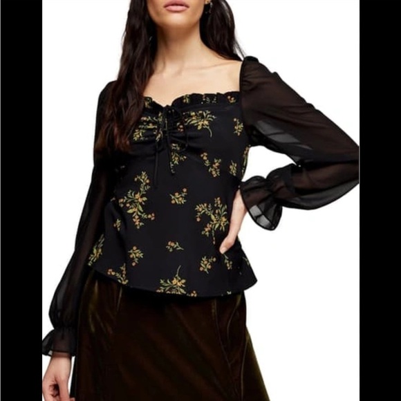 TOPSHOP CHIFFON‎ PALERMO BLOUSE IN BLACK MULTI - Picture 1 of 11